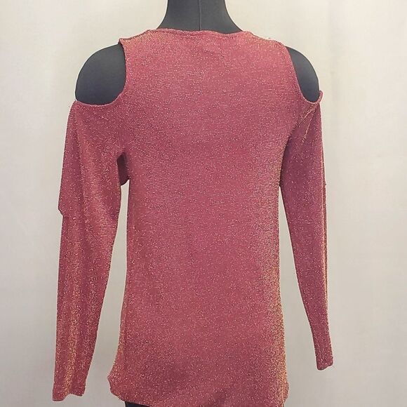 Michael Kors Iridescent Spark Burgundy Cold Shoulders Long Sleeves Blouse Size S - Picture 5 of 7